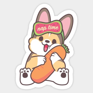 Nap Time Tricoloured Corgi with Carrot Pillow Bolster Sticker